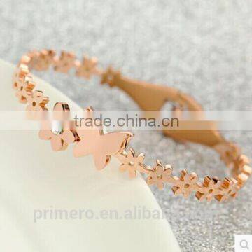 Fashion Titanium Steel Zircon Rose Gold Bangles Butterfly Daisy Bracelet photo-3