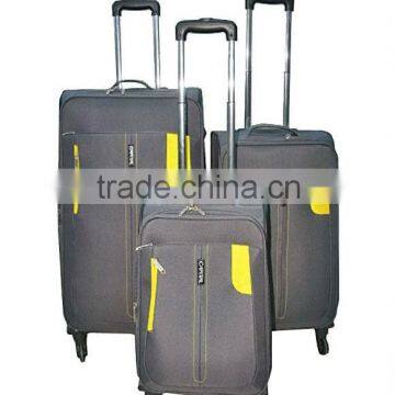 Fake button trolley 4 spinner wheels yellow color mached China travel suitcase