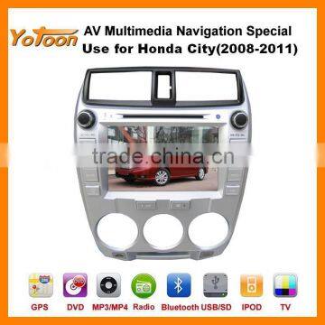 Car DVD GPS Player for City(2008-2011),HD/PIP/11 languages USB/SD/BT/IPOD/AV-in/AUX/ back view/car logo/wallpaper