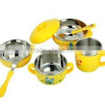 Tableware Wholesale Stainless Steel Color Bowls Set With Fork Spoon and Plastick Lid for Kids photo-3