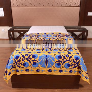 Embroidered Bed Cover Twin Indian Tapestry Bohemian Hippie Wall Hanging Cotton Suzani Bedspread