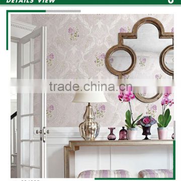 economic printing non woven wallpaper, lavender purple royal damask wall mural for dining room , peelable wall decor maker