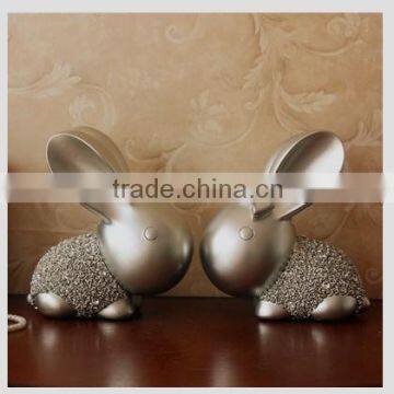 2016 Polyresin craft home decoration pieces rabbit figurine with diamond