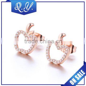 Fashion CZ ear piercing jewelry shining apple ear studs