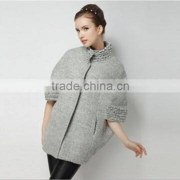 2015 European style women's fashion batwing sleeve cloak wool coat