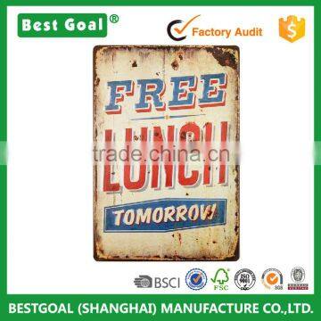 Free Lunch Tomorrow Decorative Vintage Bar Metal Tin Sign