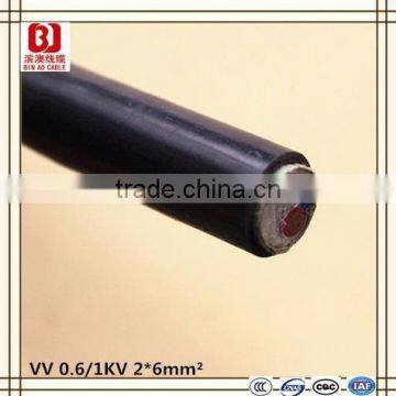 VV 0.6/1KV 2*6mm2 copper core PVC insulated PVC sheathed power cable