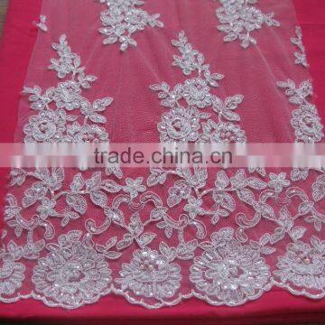 Sparkling beads and sequins decoration bridal lace fabric guangzhou wholesale