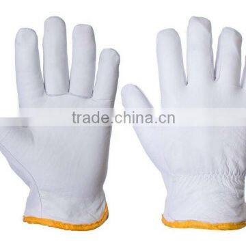 Hiqh Quality White Leather Driving Gloves Fleece Lined