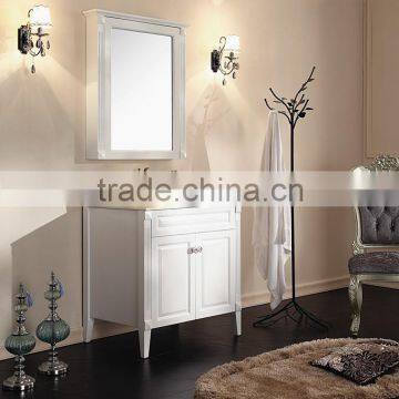 Modern free standing solid wood bathroom vanity with ceramic wash basin