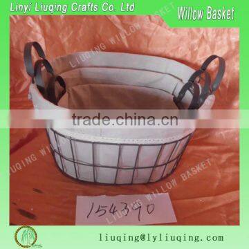 Factory wholesale oval iron metal wire storage basket with handle & liner