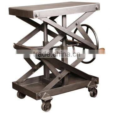 DELHI INDIA INDUSTRIAL CRANK COFFEE TABLE WITH WHEELS CHROME FINISHED
