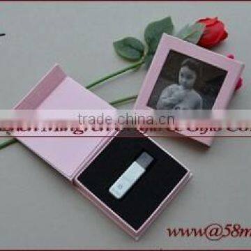 USB Gift Storage Box Linen Leather Paper with Photo Frame