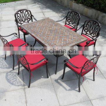 Patio outdoor furniture cast aluminum dining sets with marble table.