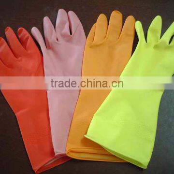 yellow color household flocklined gloves
