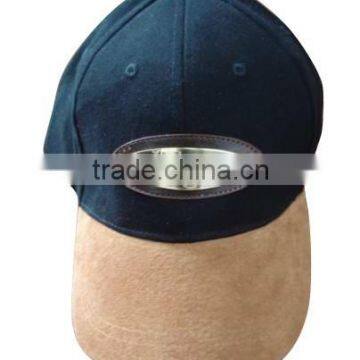 heavy brushed cotton and suede metal plate hat,custom baseball cap,metal plate snapback hat