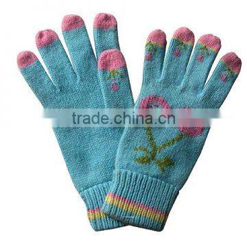 child chenille knitted magic gloves with jacquard logo