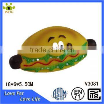 Cartoon character hotdog shape vinyl pet food toy