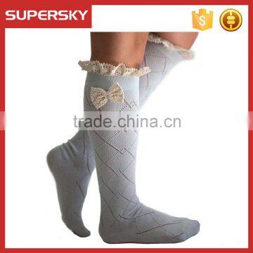 A-34 knee high socks with lace cuff boho lace ruffled knit leg wear crochet lace ruffle boot socks