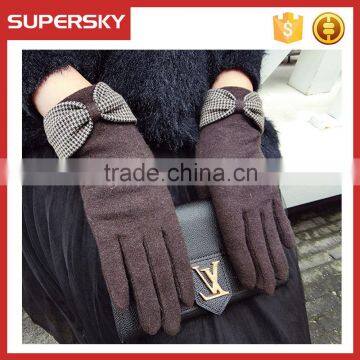 V-378 Pretty big bow ladystyle stylish plain color wool lady warmer gloves magic finger gloves