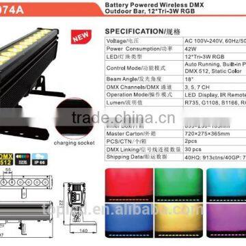 Top Selling 12*Tri-3W RGB Battery Powered IR Remote LED RGB Bar Light Outdoor