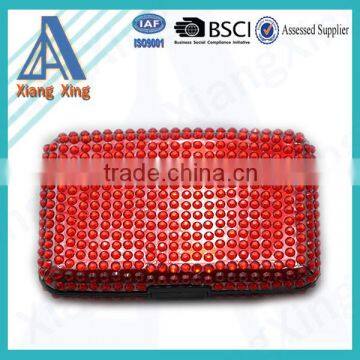 High Quality Rhinestone Red ID Card Case Wallet RFID Aluminum Blocking Credit Card Holder