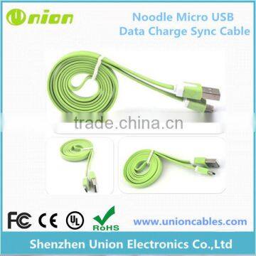 USB2.0 A to Micro USB B Data Sync Charge Cable Noodle Type Flat Green