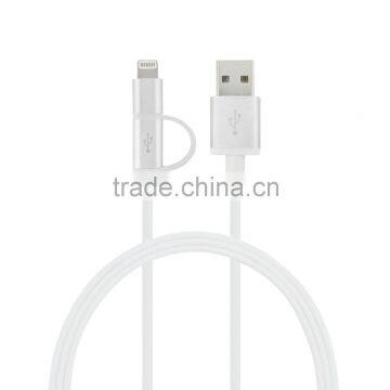 MFi certified TPE jacket metal housing 2 in 1 micro usb and 8pin usb data cable for iphone and andriod
