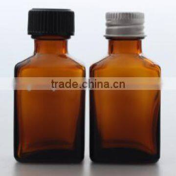 30ml amber flat glass bottles with aluminium caps and flow reducer