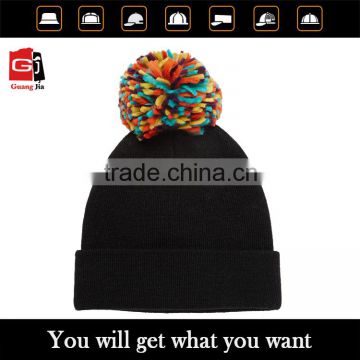 High Quality female knitted winter hat Custom wholesale pom pom lady fashion hat