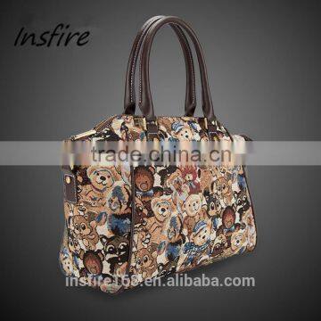 2016 fashion bear print women shoulder bag canvas wings handbag