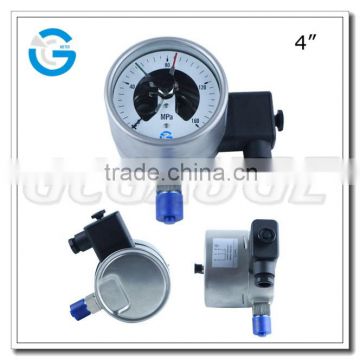 High quality 4 inch all stainless steel bottom connection pressure gauge with electric contact