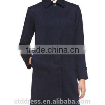 2014 Top Quality 100% cashmere dark navy lady long overcoat