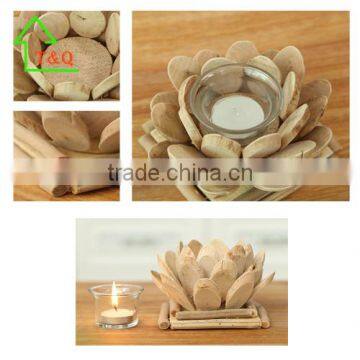 2016 Unique Cheap Artificial Handmade Wooden Glass Bubble Lotus Candle Holder
