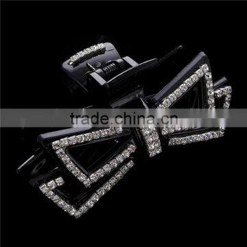 Latest Design Hair Clip Daily Jewelry Rhinestone Piercing Multi Layer Black Crystal Bow Hair Claw Head Clamp Accessory For Women