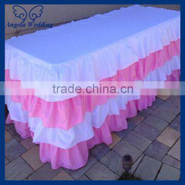 SK001F Wedding hot sale polyester ruffled pleated Pink and white steps in table skirting