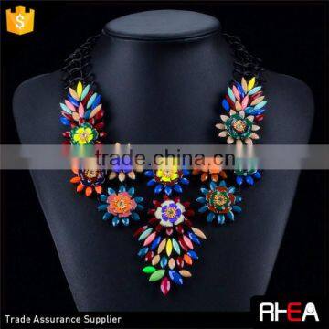 Multi Different Color Flowers Necklace,Statement Flowers Necklace,Enamel Alloy Flowers Shourouk Necklace