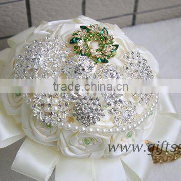 Graceful Wedding Bouquet With Rhinestones Satin Silk Ribbons Pearls Jewels Bridal Bouquet Bridesmaid Bouquet photo-4