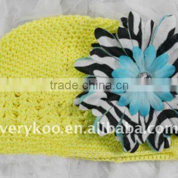 Newsgirl Crochet Beanie Kufi Hats With a Zebra Daisy Flower