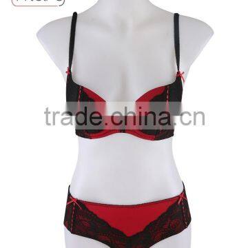 Mature Women Sexy Nylon Red With Black Color Lace Fancy Bra Panty Set, Bra and Panty photo-3