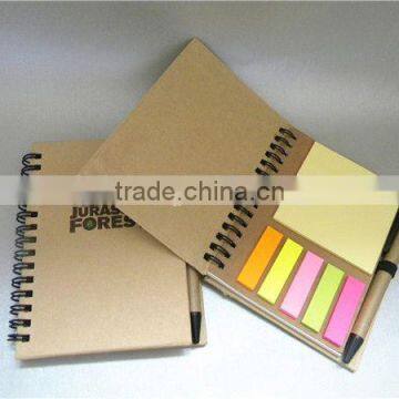 spiral notebook with sticky notes