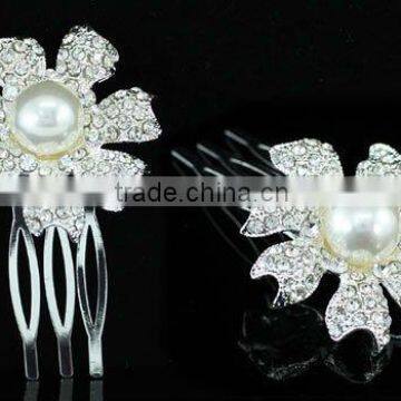 2 Pcs X Bridal Flower White Faux Pearl Hair Comb CT1378