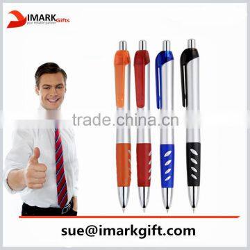 Custom Logo Plastic Ball Pen with Colored Rubber Gripper