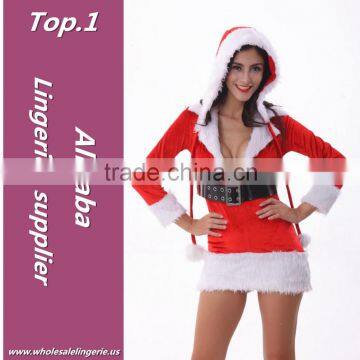 New style Polyester sexy hooded women santas christmas costume