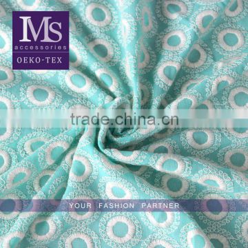 Hot sales embroidery fabric green fabric with embroidered circle high-density cotton fabric