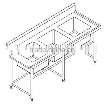 Stainless Steel Triple Sink Bench for Dishwasher