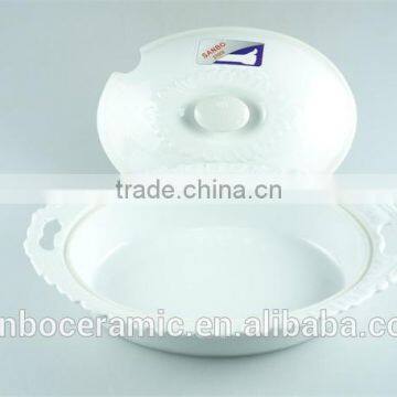 Ceramic Casserole Dish/ Large Casserole Dish Oval With Lid Lace Edged Design photo-4