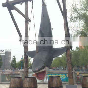 Resin shark sculpture in theme park