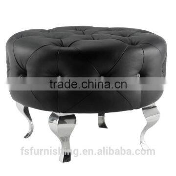 JR-01 Modern Contemporary White Color Genuine Leather Crystal Tufted Leisure Neoclassic Stools Ottoman Chair photo-4