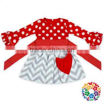 Heart Print Valentines Day Girls Dress With Sash Long Sleeve One Piece Dress 0-6 Years Old Baby Girl Party Frocks